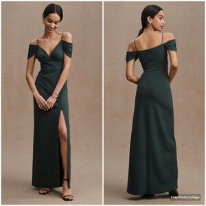 Sachin & Babi‎ Brittany Stretch Crepe Cold-Shoulder Gown Green Dress NWT